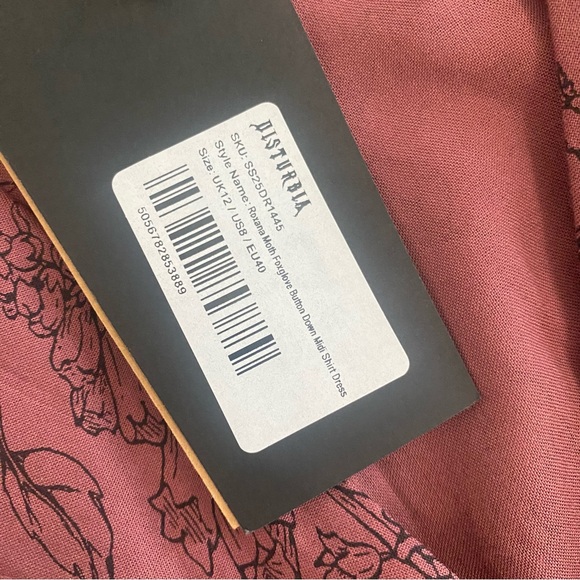 Disturbia Roxana Moth Foxglove Button Down Midi Shirt Dress - Picture 6 of 9